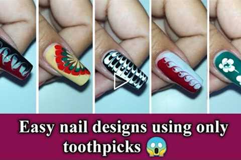 Easy nail art for beginners 😮|| Simple designs using toothpicks 😱 #nailart #naildesign..