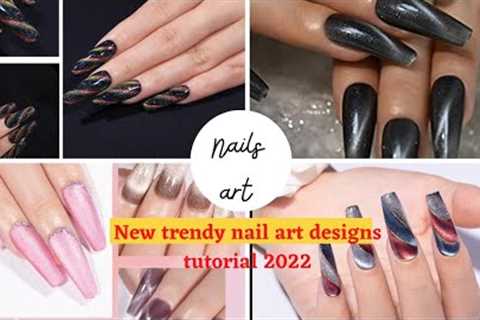 Magnetic Nail Polish In Actin/ Cat Eye Nails  Gel Nail Art Tutorial/trending 202_2023  #viralvideos