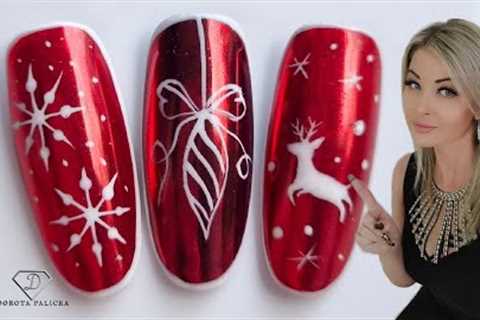 Red Chrome Nail Art. Easy Christmas nail designs. Chrome Christmas nails. #christmasnailart