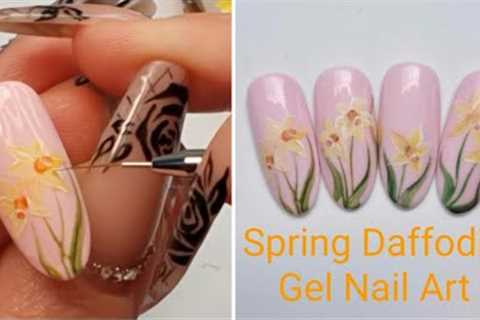 Spring Daffodils Gel Nail Art. Simple Daffodils  nail design tutorial for beginners.